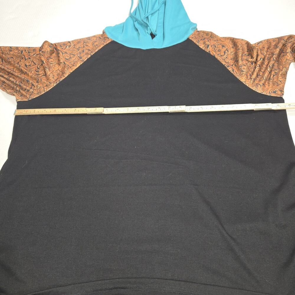Crazy Train Women's 3XL Hoodie Black Teal Floral Paisley Raglan Western Boho - Picture 7 of 9